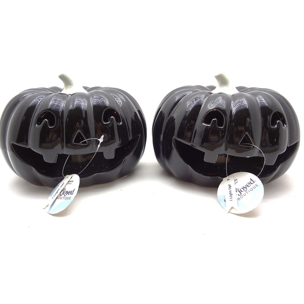 Halloween Black Ceramic Light Up LED Pumpkins 6-hour‎ timer